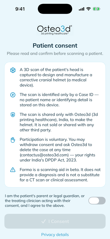 The Forma patient consent screen