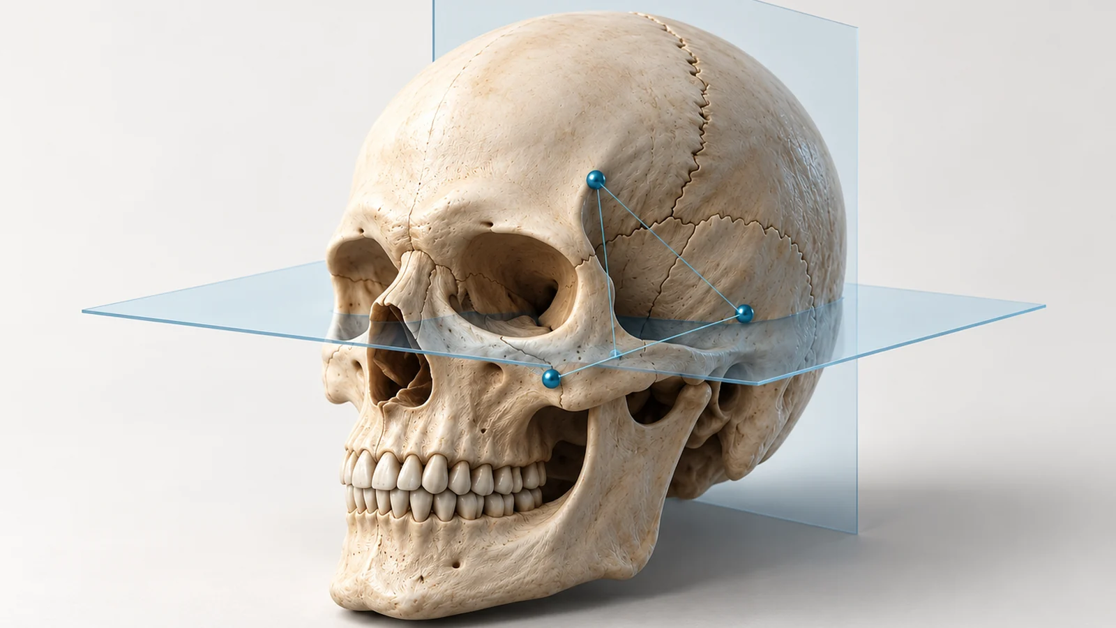 Skull with two reference planes and landmark points