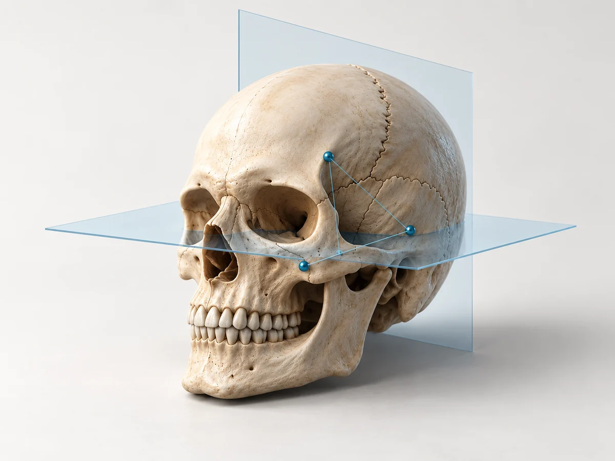 Skull with two reference planes and three landmark points